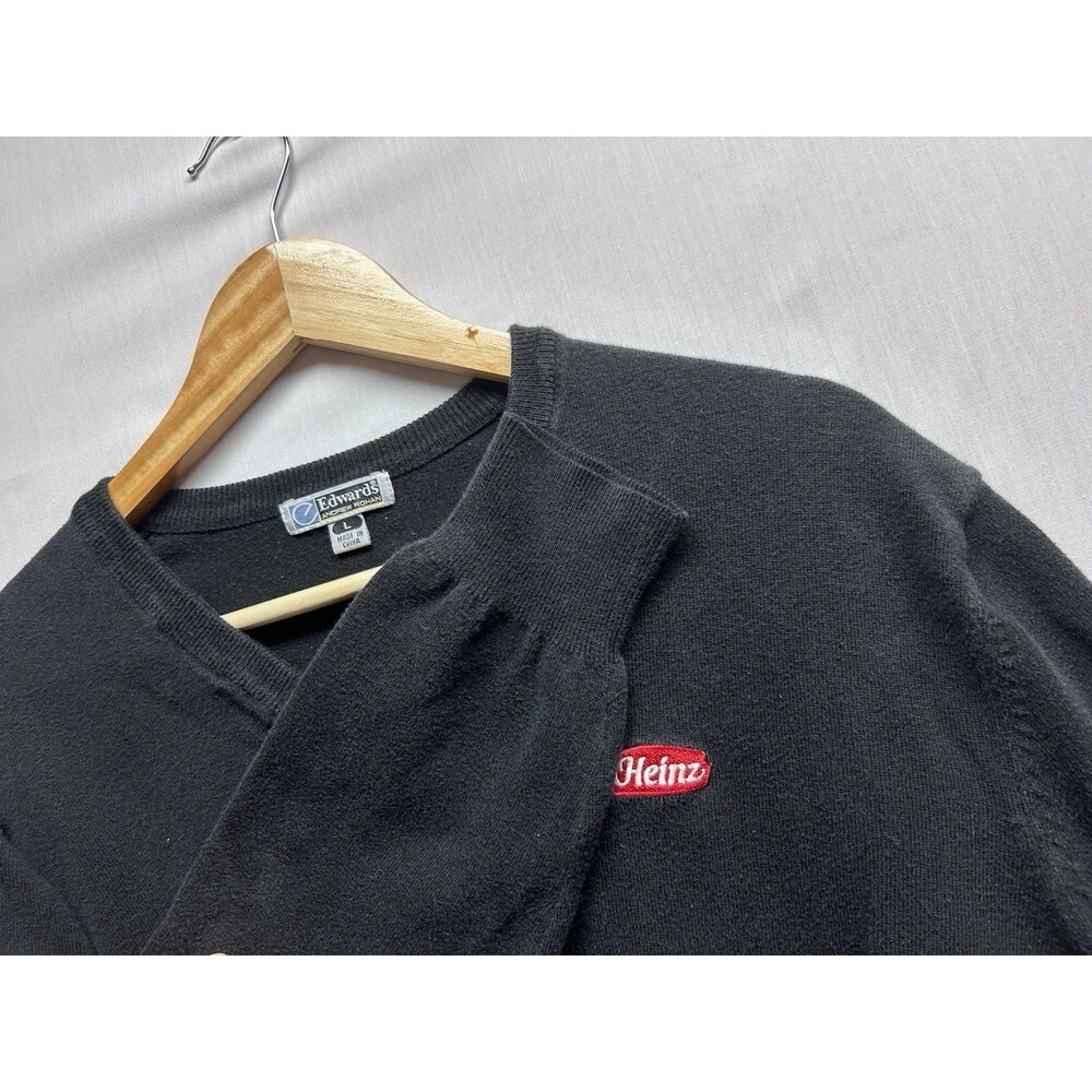 Edwards Andrew Rohan Heinz Logo Black V Neck Pullover Sweater Womens Large